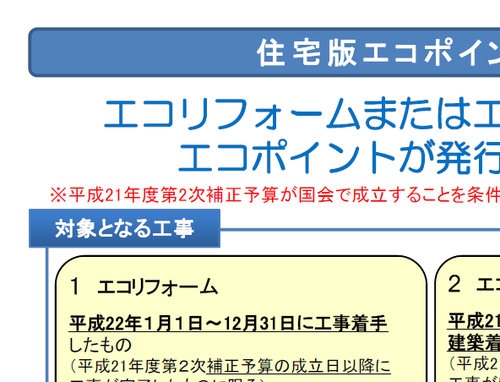 国土交通省のサイトに「住宅版エコポイント制度の概要について」がアップされました