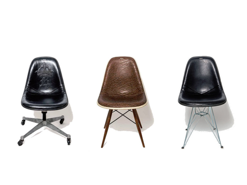 VINTAGE EAMES SIDE SHELL IS COVERED BY BILL WALL LEATHER